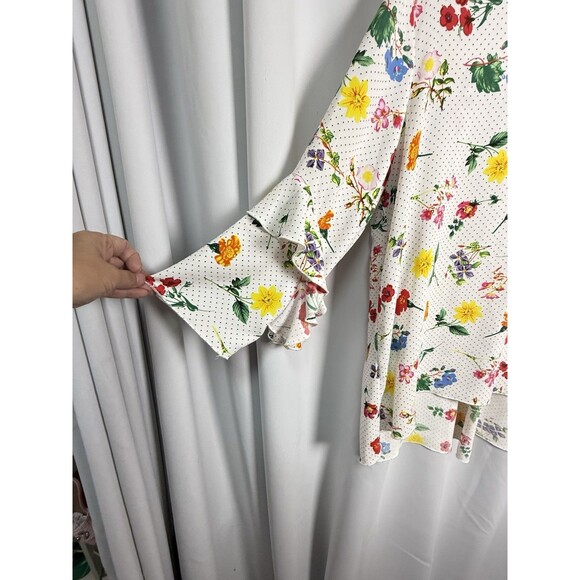 John Mark Floral Polkadot High Low Ruffle Sleeve Blouse Sz XL - Picture 3 of 6